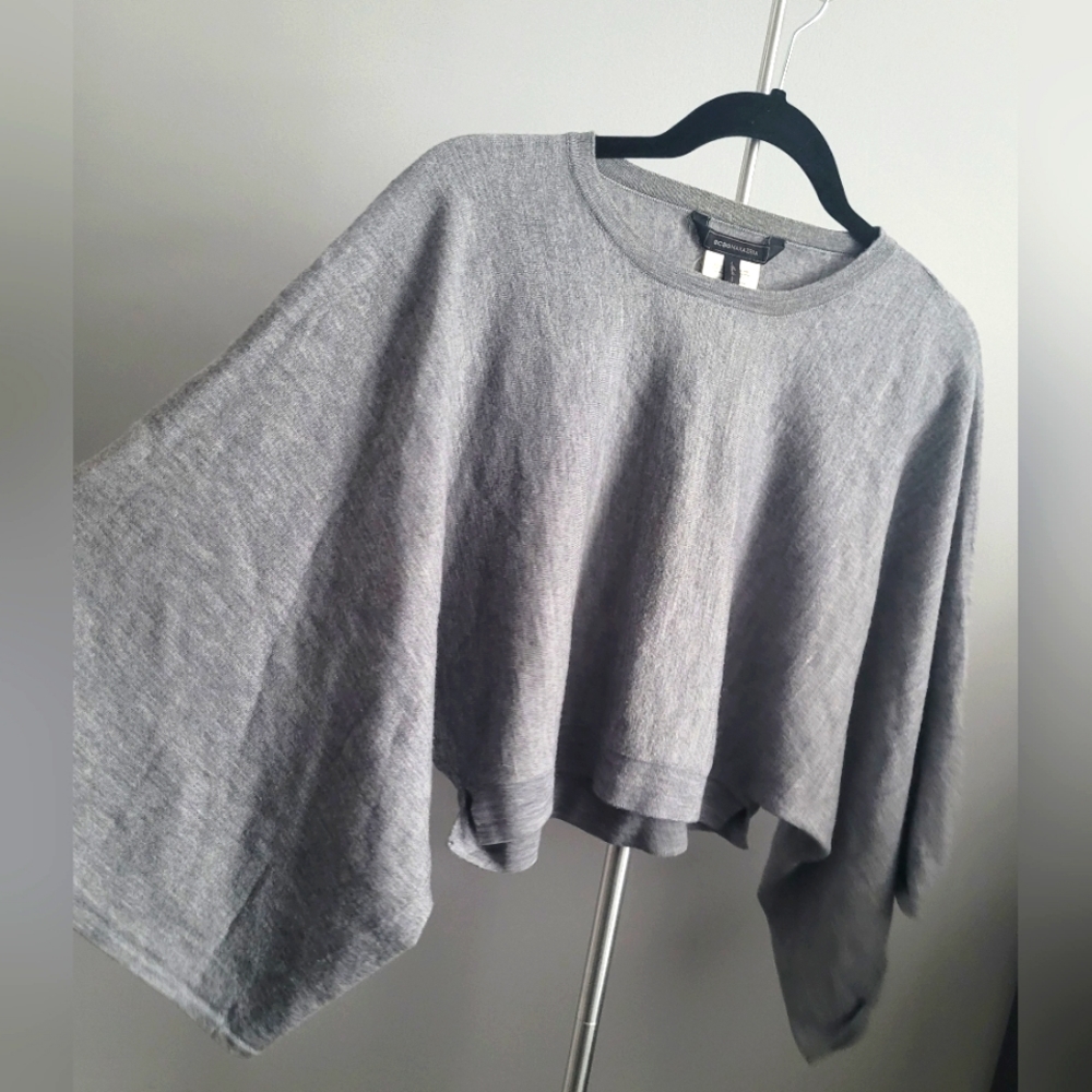 BCBGMAXAZRIA Lyndsey Grey Cropped Crew Neck Kimono Batwing Sleeve Size S…